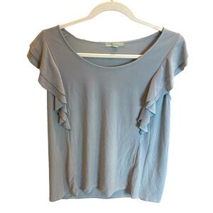 89th & Madison Grey Green Blouse with Ruffle Trim Size Large